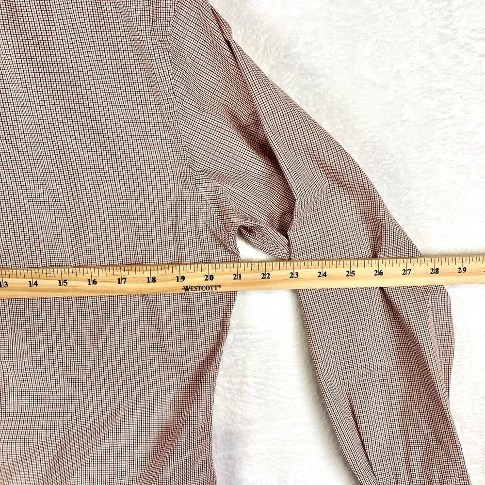 VTG Ralph Lauren Dress Shirt Men L 15.5 Red Blue Grid Micro Check Plaid Preppy